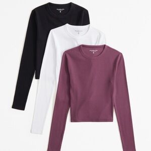 Abercrombie & Fitch ribbed cropped Long Sleeve Tops - Black, White, and burgundy